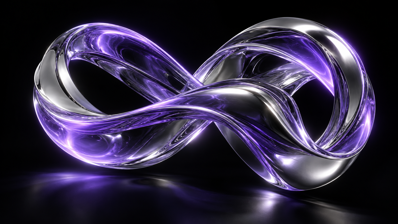 A luminous violet and silver ribbon forming a flowing loop